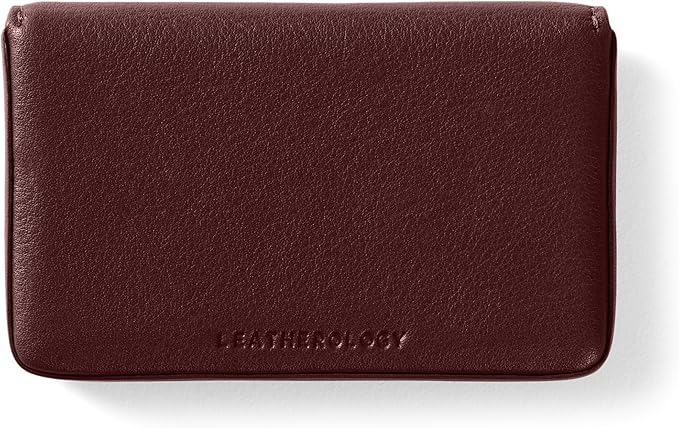 Leatherology Bordeaux Business Card Case, Magnetic Closure ID Holder, Full Grain Leather