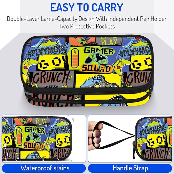 Fitvc Large Pencil Case for Boys,Gamer Boys Pencil Pouch for Kids Teens School,Large Capacity Pen Box Marker Organizer for School