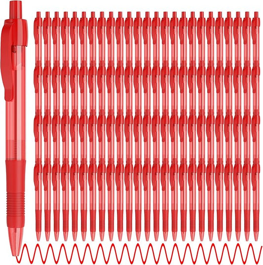 deegtran Pens Bulk, 100 Pack No Bleed Red Ink Click Pens with Soft Grip, Wholesale Retractable Ballpoint Pens for Office School, Medium Point Smooth 1.0MM