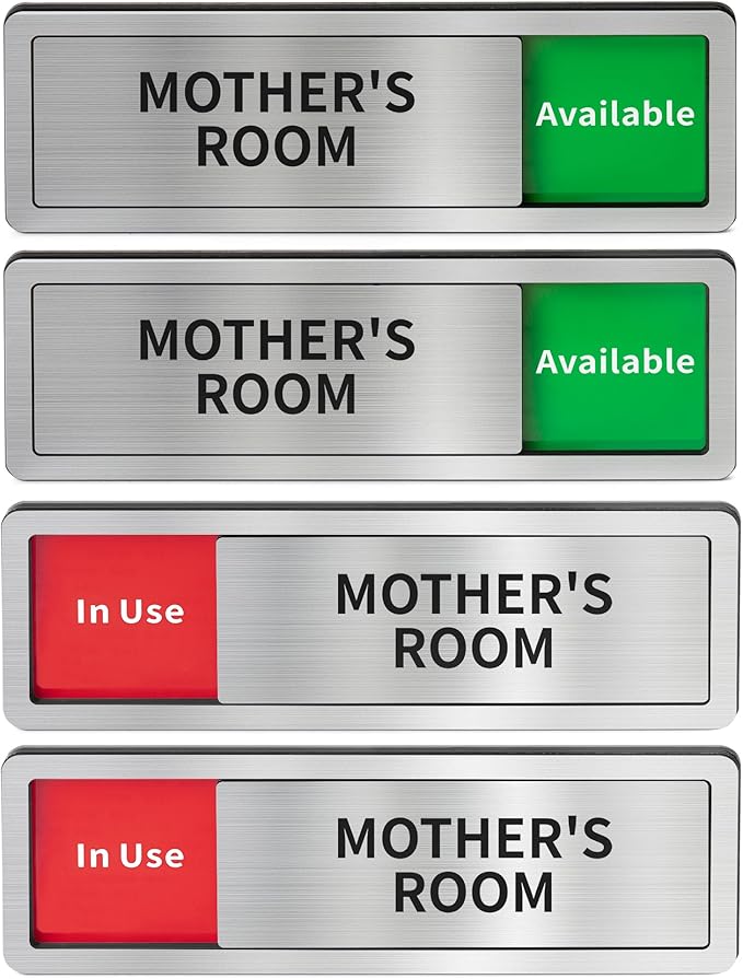 2 Pack Mom Door Sign - Do Not Disturb, Breastfeeding, Slide Door Sign (Brushed Silver, 8" x 2.6")