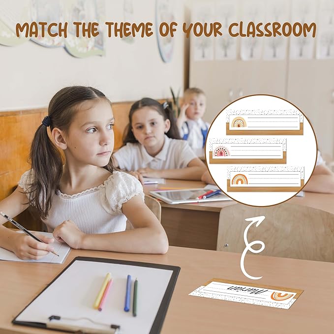 Name Tags for Classroom Cubbies, 30 Boho Rainbow Name Plates for Desks, Back to School Self Adhesive Name Tags Sticker for Teachers Elementary - A03