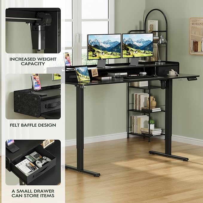 Homall Electric Standing Desk with 2 Drawers, Adjustable Height Computer Desk with Storage Sit Stand Table with Storage Shelf and Splice Board Quick Install for Home Office (Black, 63 Inch)