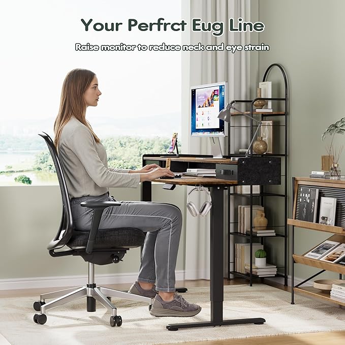 Homall Electric Standing Desk with 2 Drawers, Adjustable Height Computer Desk with Monitor Shelf Sit Stand Table with Splice Board Quick Install for Home Office (Rustic Brown, 63 Inch)