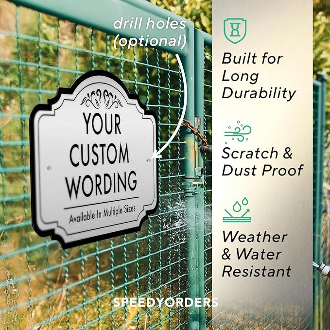 Design 2 Decorative Outdoor Metal Signs - Personalized Aluminum Driveway Signs, Waterproof, 18x12 In, Metallic Silver