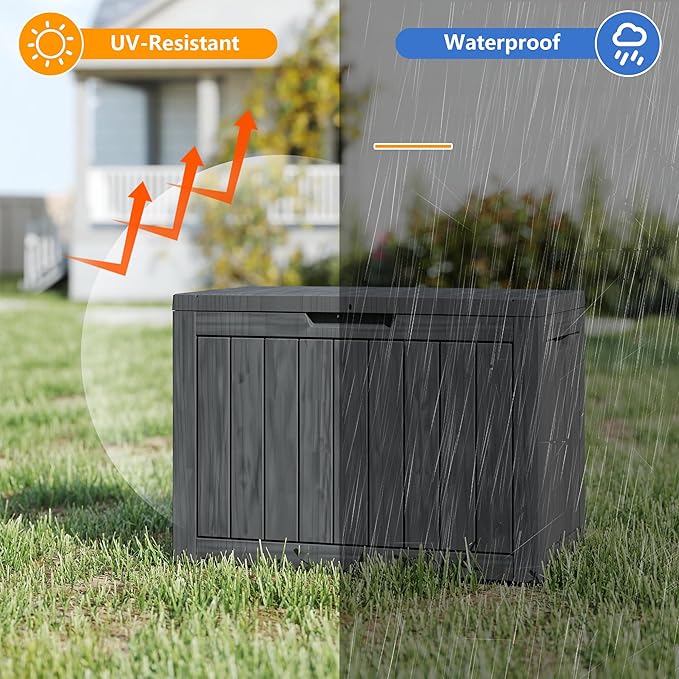 Yardgrace 35 Gallon Outdoor Storage Box Waterproof, Resin Deck Boxes with Lockable Lid & UV-Resistant for Patio, Pool, Garden Furniture Cushions & Accessories, Black