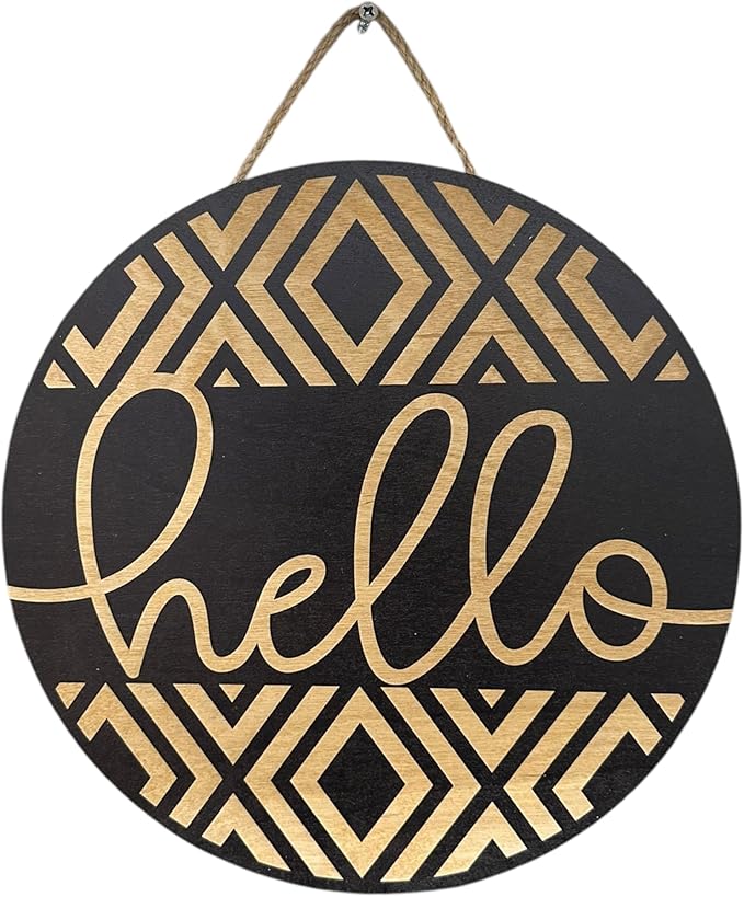 Wood front door sign Wood sign Home decor Welcome sign Sign for front door House warming gift Wedding gift (Hello Geometric-UV028(NB) S008, 18" Width)