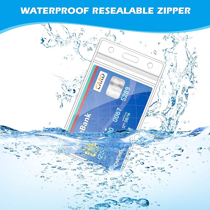 50Pcs ID Badge Holder Vertical Name Tag Holder Clear Plastic Name Badge ID Card Holders with Waterproof Resealable Zip for Office, School, Conference