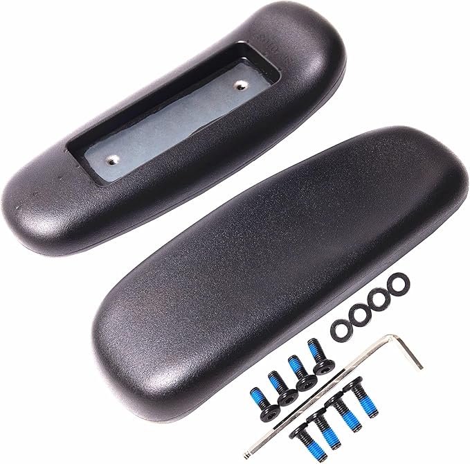 CHAHEKAI Office Chair Arm Replacement, PU Armrest Arm Pads Caps, Univeral 4" Mounting Hole, (Set of 2) Black with Screws Washer and Wrench