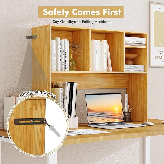 Tangkula Desktop Bookshelf, Countertop Storage Hutch with 4 Shelves for Computer Desk, Desktop 2-Tier Display Rack, Multipurpose Wood Desk Hutch Storage Organizer for Dorm Office Home