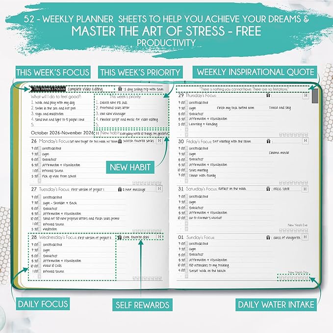 Law of Attraction Planner 2026 Deluxe with Productivity App | Weekly & Monthly Goal-Setting Planner, Life & Gratitude Journal | Include Foldable Vision Board, Gift Box & Stickers