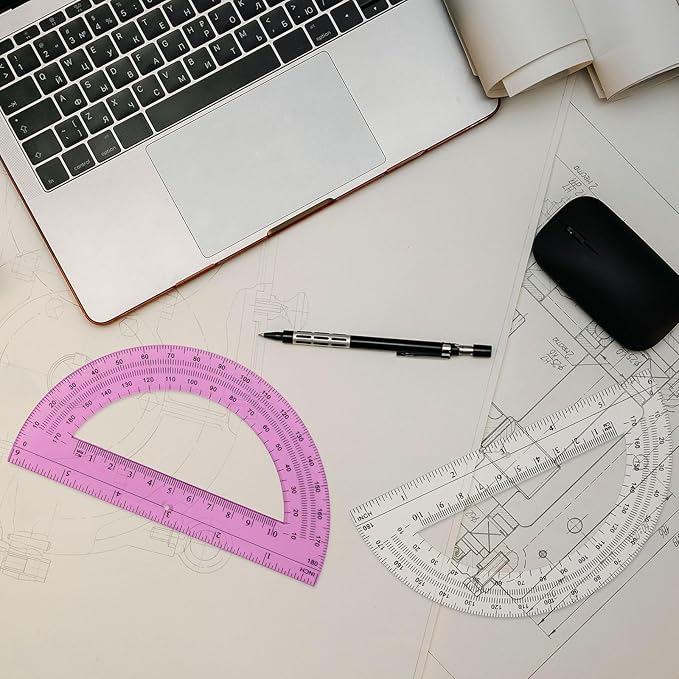 Zonon 12 Pack 6 Inch Plastic Protractor Christian Charity Donation 180 Degrees Pink Blue Clear Protractors for Classroom School Math Teacher Student Office Supplies Christmas Operation Gifts