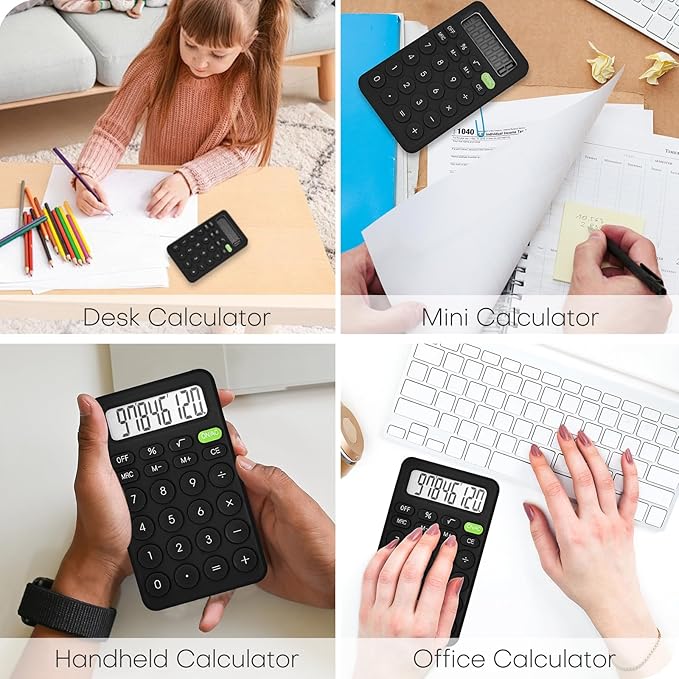 Cute Calculator, Basic Four Function Calculator for Teachers Students Basics Office, Small Handheld Calculators, 8 Digit with LCD Display, Sensitive Button, 5.5×3.2 inches Black