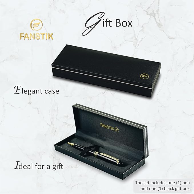 FANSTIK Customized BallPoint pen with name (MADE IN USA), stainless steel, black and gold, luxury engraved pen personalized for men and for women. (BallPoint Black-Gold)