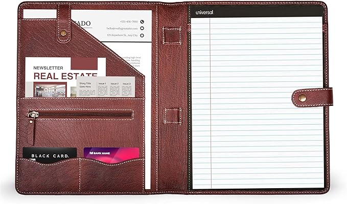 Leather Village Leather Portfolio Organizer - Professional Business Padfolio for Men & Women - Stylish Document Card Holder, Resume Folder, Folio for A4/Letter Size Writing Legal Pad, Red