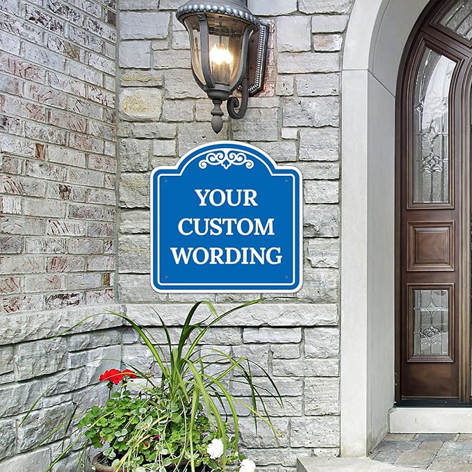Custom Decorative Sign, Personalized Metal Sign for Business, Driveway, Home, Airbnb, Office Door Plaque, Blue Background, 24x24 Inches, ACM, Fade Resistant, Made in USA