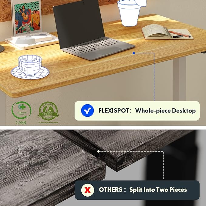 FLEXISPOT E6 3-Stage Dual Motor 60 x 24 Electric Standing Desk Sit Stand Up Desk, Holds 220 lbs, Adjustable Height w/Memory Presets, One-Piece Maple Desktop & White Frame, Ships in 2 Boxes