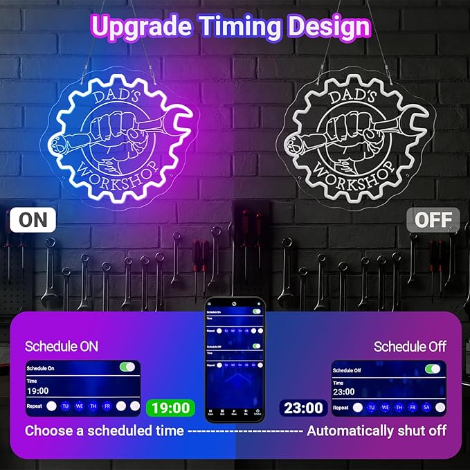 Custom Garage Neon Signs, Personalized Garage LED Signs for Wall, Customizable Name Car Repair Mechanic Shop Auto Workshop Man Cave , Home Garage Neon Light for Wall Decor, Garage Light Up Sign for Men Dad Frinends Husband Father's Day Gift