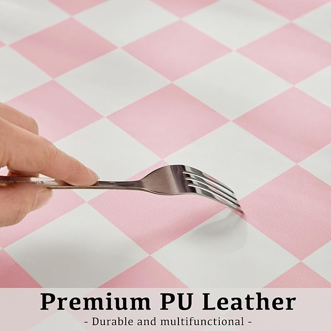 Ohocut Checkered Desk Mat, Large Cute Aesthetic Retro PU Leather Computer Laptop Desk Mat, Non-Slip Waterproof Mouse Keyboard Pad, Desk Writing Mat for Work/Home (Pink, 23.6" x 13.7")
