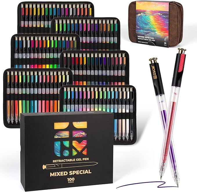 ZSCM Retractable Gel Pen For Adult Coloring, 100 Colors Large Capacity Multicolor Gel Ink Pens, 1 mm Fine Point Smooth Writing Color Pen for Adult Coloring Book Note Taking Aesthetic Art Supplies