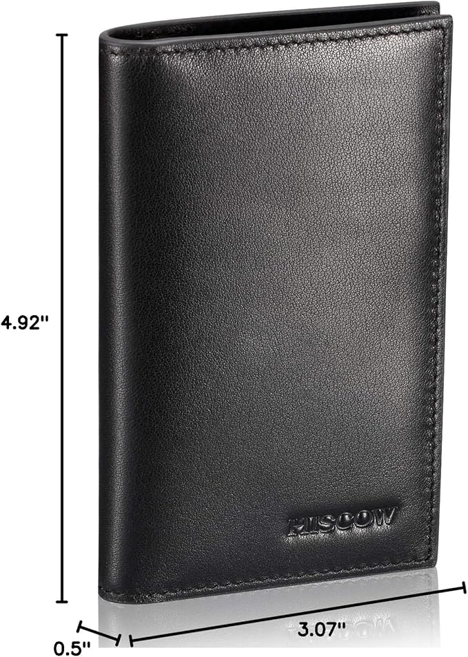 Slim Leather Credit Card Holder for Men & Women 8cc, Italian Calfskin (Black)