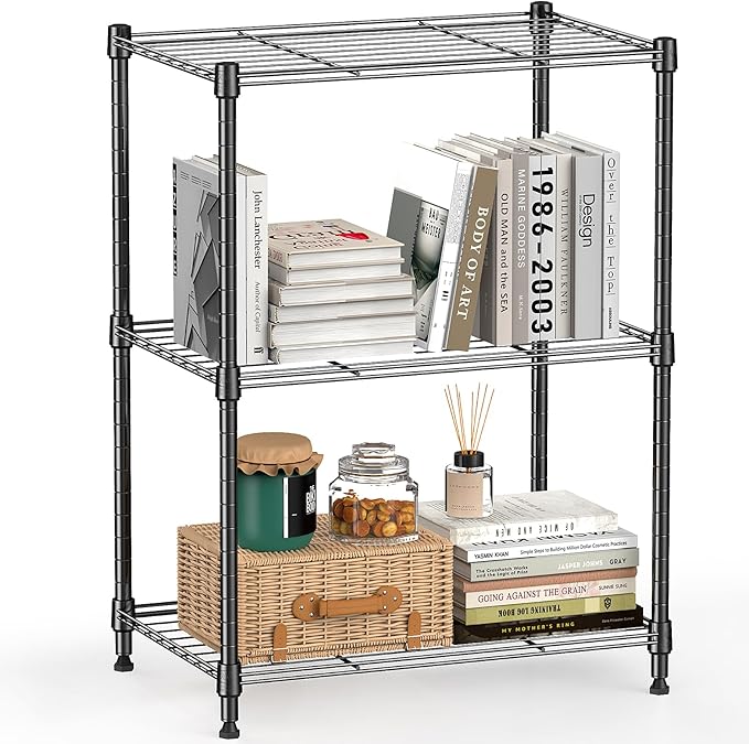M MZG 450 lbs Steel Storage Shelving 3-Tier Utility Shelving Unit Steel Organizer Wire Rack for Home,Kitchen,Office (11.8" D x 17.7" W x 26.3" H) | 450 lbs, for Home, Kitchen, Office