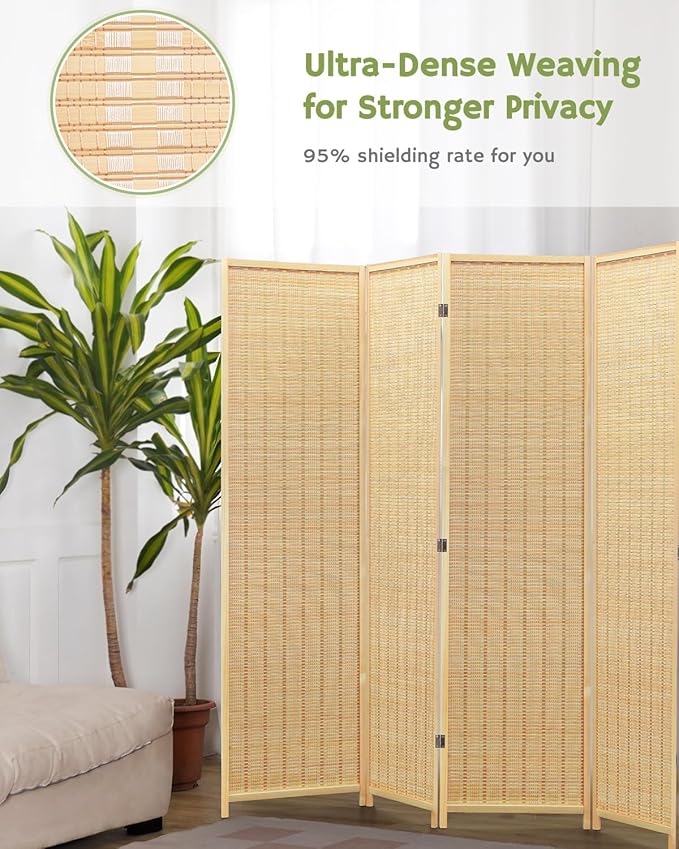 JOSTYLE Room Divider Folding Privacy Screen, 5 Panel Room Dividers 6 ft. Tall Bamboo Partition Wall Separation Dividers Freestanding, 99" W * 70.9" H