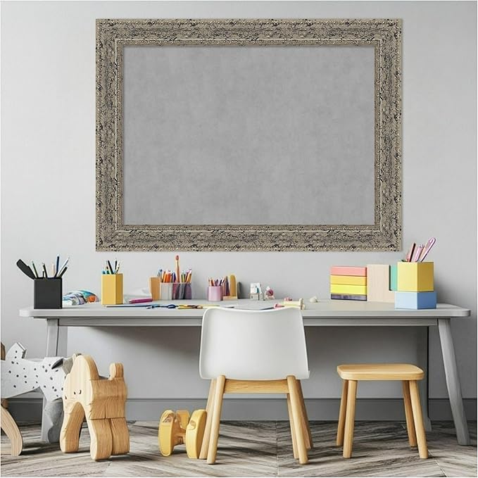 Amanti Art Silver Framed Magnetic Board 25x33 Medium Vision Board for use with Magnets, 100% Metal Sheet to Display Items as Office Decor or for Home Organization in mudroom, Kitchen or Kids Room