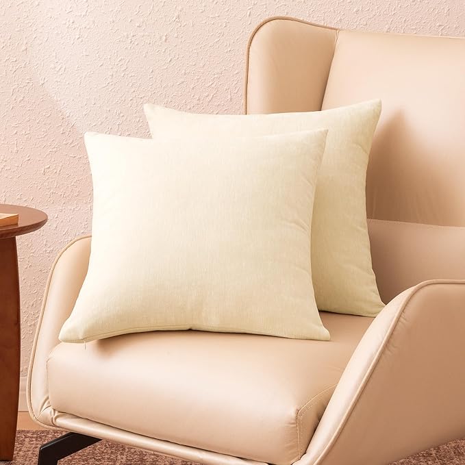 Amazon Basics Chenille Throw Pillow Covers, Home Decor Cushion Cover for Bedroom Living Room Couch Bed, 16" W × 16" L, Beige