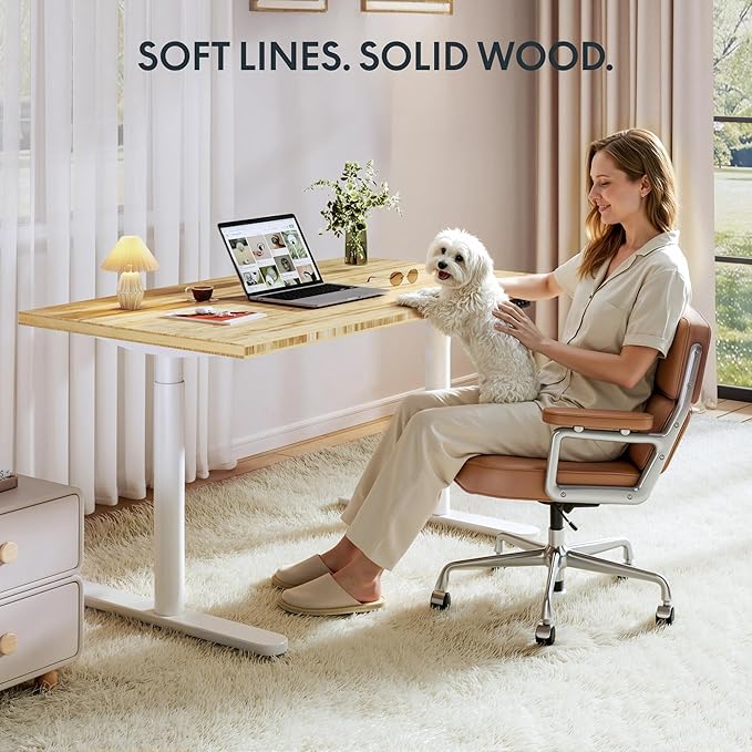 FLEXISPOT Bamboo Electric Standing Desk with Elegant Oval Legs & Curved Desktop, 55"x28" Height Adjustable Desk for Home Office & Living Spaces, Black Frame