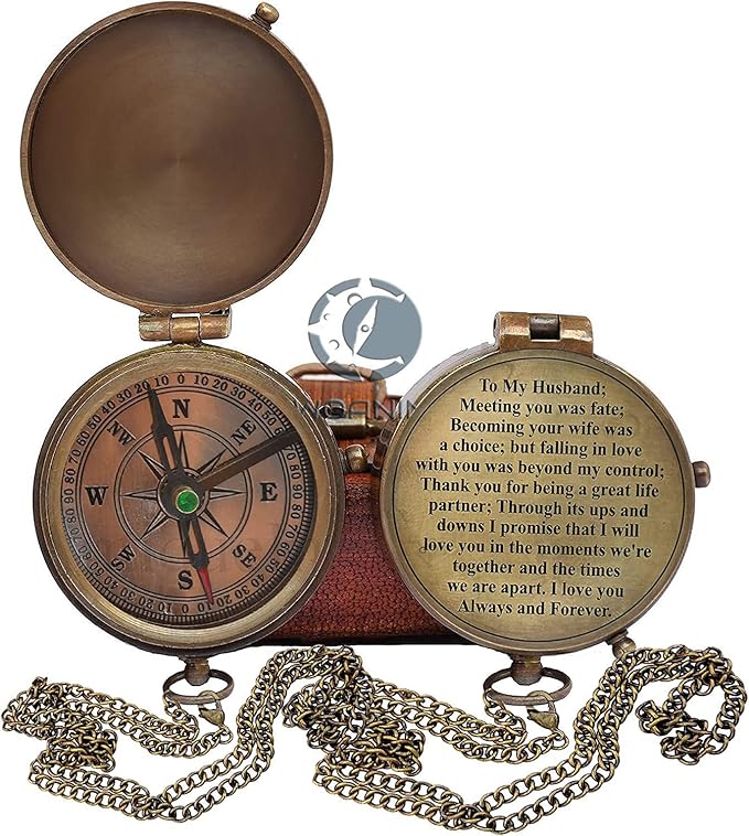 Engraved Compass, Gift for Husband,Anniversary,Wedding Gift for Him, Long Distance Boyfriend Gift, Fiance Gift I Miss You Long Distance Relationship Gift for Army Boyfriend Gift (to My Husband 5)