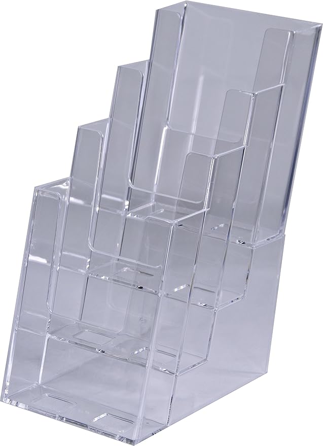 Clear-Ad - LHF-S104 - Acrylic Slant Back 4 Tier Trifold Brochure Display in Bulk - Plastic Literature Holder for Flyers, Booklets, Bills, Mail, Letters, Cards, Pamphlets, Maps (Pack of 18)