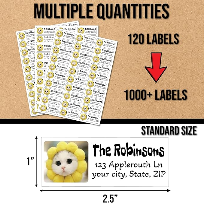 Address Labels Personalized | Upload Your Photo Image or Logo | Custom Return Address Stickers on Sheets | (120-1000) Full Color on White Print Your Own