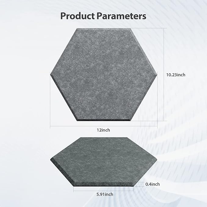 Amantech 12 Pack Acoustic Panels Self Adhesive Sound Proof Foam, High Density Sound Acoustic Foam Panel, 12X10.23X0.4 Inch Hexagon Wall Panels in Home,Office,Reccording Room,Studio(Moonlight Grey)
