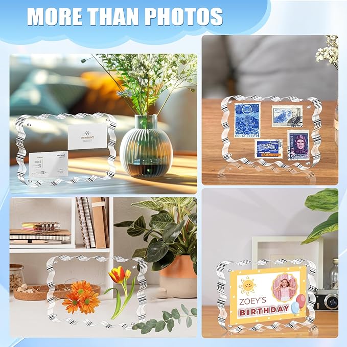 Aheroi Acrylic Picture Frames, 3 Pack 4x6 Clear Scalloped Photo Frame Freestanding Magnetic Double Sided Picture Frames, Transparent Thickened Frameless Acrylic Sign Holder, No Instal, Gifts Choice