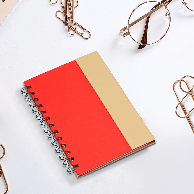 DISCOUNT PROMOS Eco Friendly Spiral Notebooks with Pens Set of 10, Bulk Pack - Perfect for School, Office, Home - Red