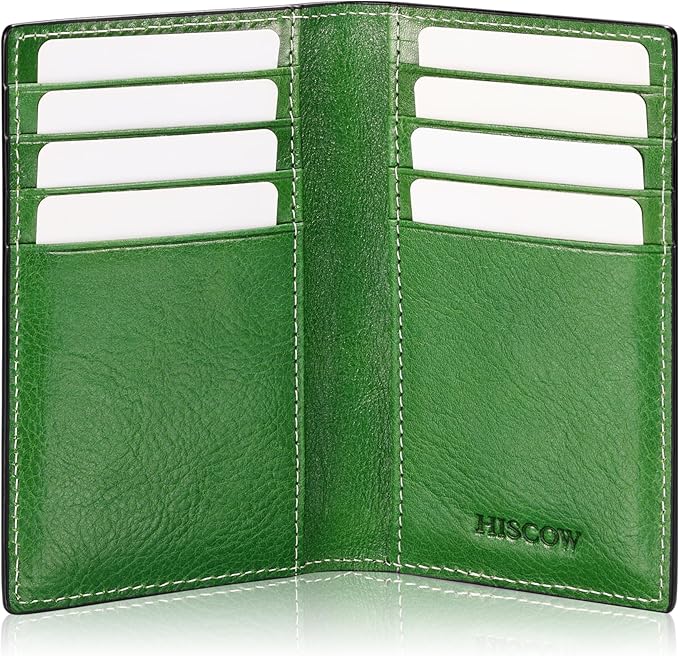 Slim Leather Credit Card Holder for Men & Women 8cc, Italian Calfskin (Green Vegetable-Tanned Leather)