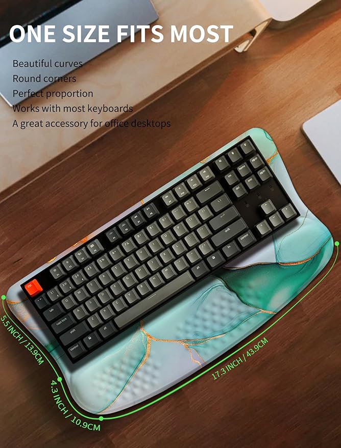 KUOSGM Ergonomic Wave Wrist Rest with Keyboard Stand, Cushioned Palm Rest, Comfortable Integrated Memory Foam for Natural Typing and Relieve Wrist Pain, Green Gold Marble