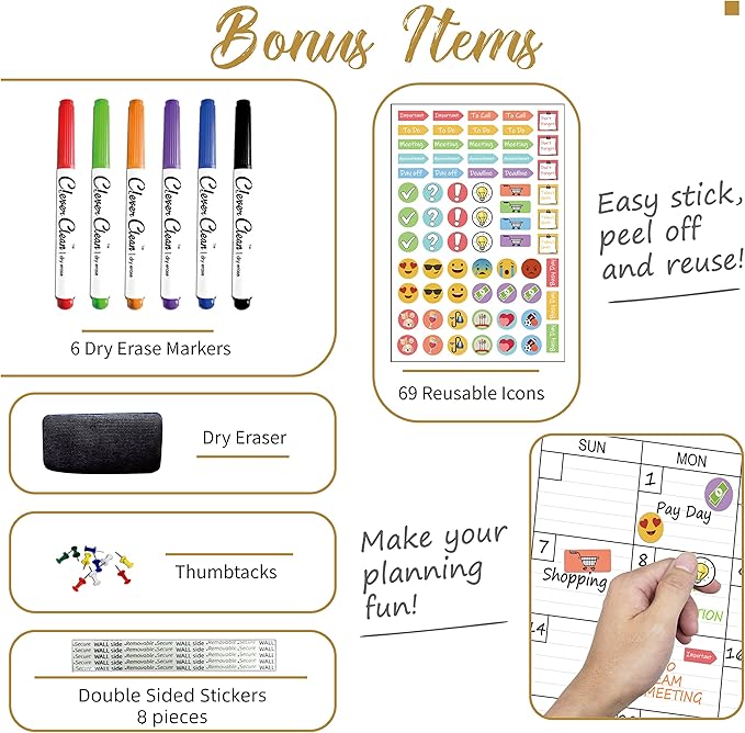 Large Dry Erase Wall Calendar - 24"x 36" Undated Monthly Calendar for Home, Office, Classroom - Reusable Laminated Task Organizer