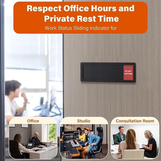 2PK Office Door Signs 6 Options Do Not Disturb, Please Knock, In A Meeting, Out Of Office, Working Remotely Back Soon Privacy Slider Sign for Meeting & Conference Room