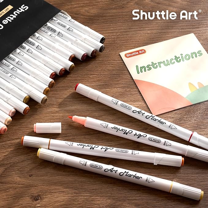 Shuttle Art 26 Colors Skin Tone&Hair Art Markers, Dual Tip Alcohol Based Flesh-Color Marker Pen Set Contains 1 Blender Perfect for Kids & Adults Portrait,Comic, Anime, Manga, Illustration