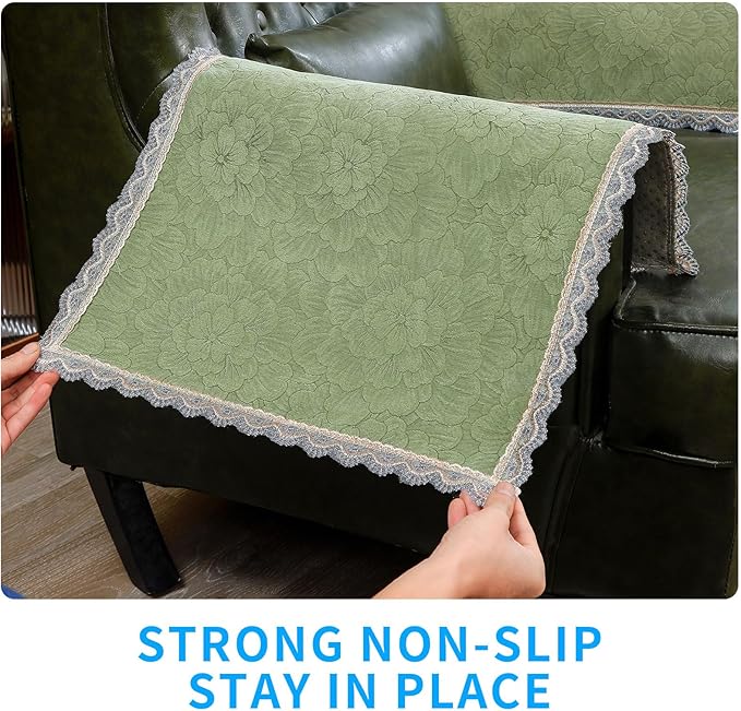 MINJIATEX Couch arm Covers,Non-Slip lace Sofa arm Covers Set of 2 Washable Sofa armrests Cover for Living Room Recliner Chair arm Cover Protectors for Leather armrest (FH-Sage Green)