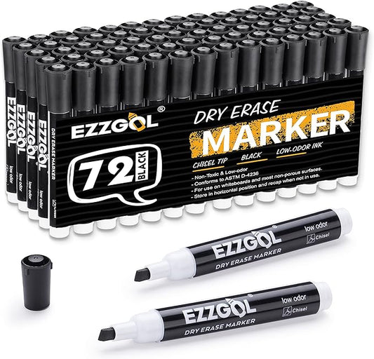 Ezzgol Dry Erase Markers Bulk, 72 Pack Black Low Odor Whiteboard Markers