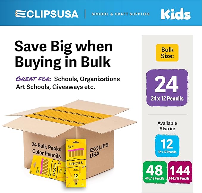 E-CLIPS USA Pencils Bulk Pencils #2 (24 Boxes) Number 2 pencil Pre-Sharpened Pencil Bulk School Supplies Bulk Office Supplies Bulk Box May Vary 12 Pencil Per Box (24 Boxes)