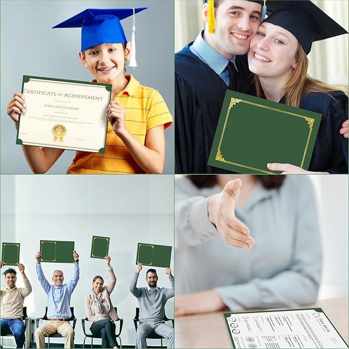 HAUTOCO 50 Pack Certificate Holders, Green Diploma Folders Certificate Covers with Gold Foil Border for Letter Size 8.5x11 Cardstock, Award, Document, Graduation