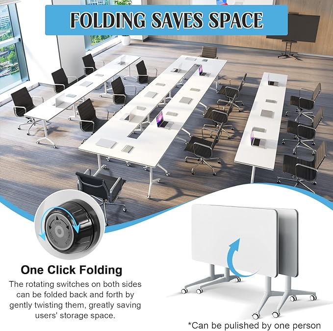 Conference Table,55.1''Folding Conference Room Table for 4-12 People,Mobile Flip Top MeetingTraining Table with Different Coulor and Styles for Offices, Classrooms,Meeting Room (2, 61''A)