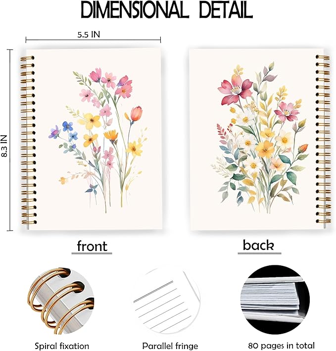 JWVK Vintage Wild Flower Botanical Plant Notebook 07,Rustic Spring Floral Cottagecore Notebook Journal for Work Office School Student Teacher,Hardcover Spiral Notebook 5.5x8.9