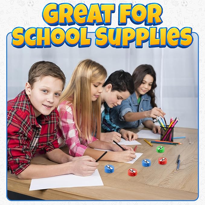 Bedwina Pencil Sharpeners in Bulk - 144 Pack Pocket Sized Mini Handheld Colored Pencil Sharpener Manual for Kids, Plastic and Colorful for Party Favors, Goodie Bags, Classroom Prizes, School Supplies