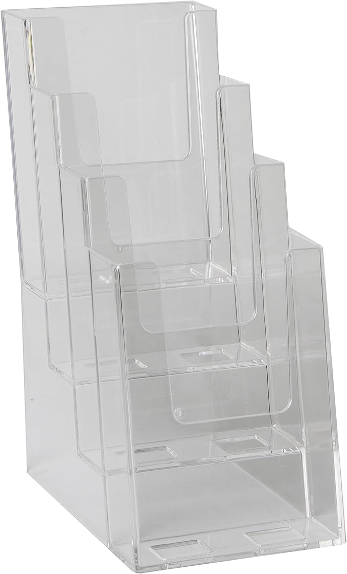 Clear-Ad - LHF-S104 - Acrylic Slant Back 4 Tier Trifold Brochure Display - Plastic Literature Holder for Flyers, Booklets, Bills, Mail, Letters, Cards, Pamphlets, Maps (Pack of 2)