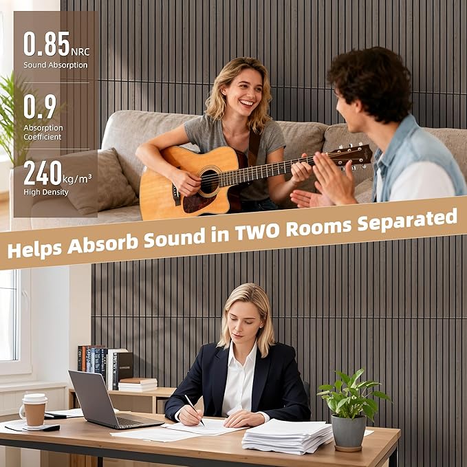 TO-TH Wood-Look Acoustic Wall Panels, 10 Pack 47.2” x 23.6” Sound Panels, Decorative Wood Panels for Wall Sound Dampening Panels for Home, Office, Basement, Walnut with Mitered Edges