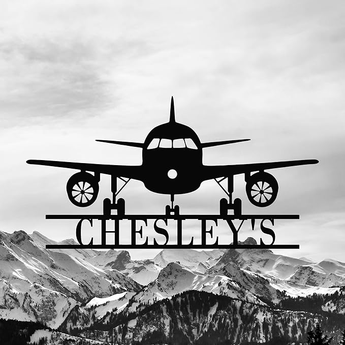 Personalized Metal Airplane Wall Art, Airplane Name Sign, Customized Pilot Name Sign, Airplane Hangar Sign Decor, Aviation Home Office Decor, Large Outdoor Decor, Pilot Gifts, Aircraft Lovers Gift